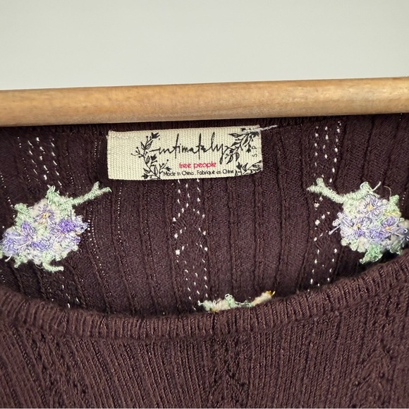 Free People Intimately Women’s Small Embroidered Floral Knit Tank – Plum - Picture 3 of 5